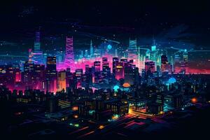 modern Stadt beim Nacht. neural Netzwerk ai generiert foto
