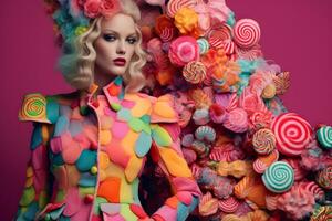 Mädchen Süss Süßigkeiten modern Stil. neural Netzwerk ai generiert foto
