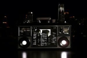 retro veraltet tragbar Stereo Boombox Radio Empfänger mit Kassette Recorder von zirka spät 70er. neural Netzwerk ai generiert foto