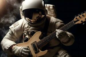 Astronaut Raum Felsen Gitarre. neural Netzwerk ai generiert foto