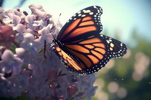 Monarch Schmetterling auf Blume. neural Netzwerk ai generiert foto