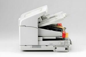 Kopiergerät ist ein Maschine Das macht Papier Kopien von Unterlagen und andere visuell Bilder. neural Netzwerk ai generiert foto