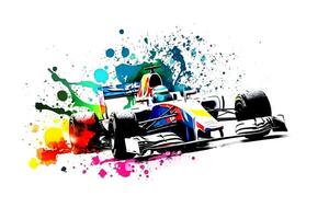 Formel einer Rennen rot Auto auf Aquarell Regenbogen Spritzen, isoliert auf Weiß. neural Netzwerk generiert Kunst foto