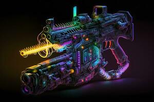 futuristisch Cyber Waffe, Raum Neon- Pistole. neural Netzwerk ai generiert Kunst foto