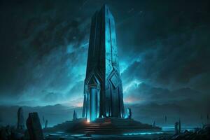 futuristisch Fantasie uralt Obelisk von Märchen Zivilisation. neural Netzwerk ai generiert foto