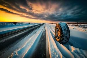 Winter Reifen auf Eis. neural Netzwerk ai generiert foto