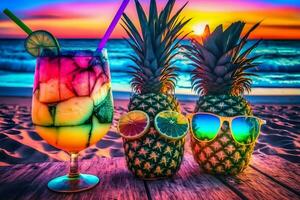 nett frisch exotisch Cocktails, serviert auf das Strand. neural Netzwerk ai generiert foto