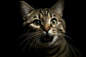 Porträt von ein Miauen Tabby Katze. neural Netzwerk ai generiert foto