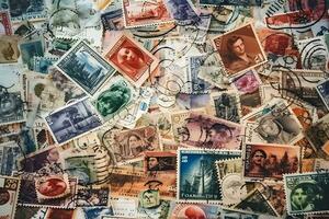 viele von Porto Briefmarken Hintergrund. neural Netzwerk ai generiert foto