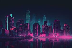 Neon- Stadt Synthwave Retrowave Stil. neural Netzwerk ai generiert foto