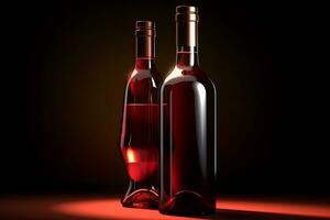 Flasche von Wein auf ein dunkel Hintergrund. Beaujolais Jugendstil. neural Netzwerk ai generiert foto