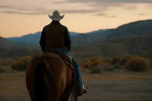 Cowboy auf Pferd Lasso Stier, neural Netzwerk ai generiert foto