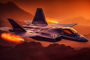 Militär- Flugzeug beim Krieg. neural Netzwerk ai generiert foto