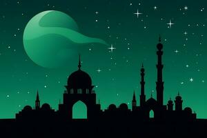 Ramadan kareem Hintergrund.Halbmond Mond beim ein oben von ein Moschee. neural Netzwerk ai generiert foto