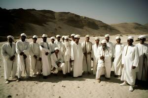 viele arabisch Männer im das Wüste. neural Netzwerk ai generiert foto