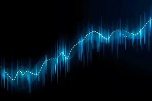 Lager Markt Handel Graph und Leuchter Diagramm auf Bildschirm Monitor zum finanziell Investition und wirtschaftlich Konzept. neural Netzwerk ai generiert foto