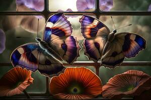 tolle Hintergrund mit Schmetterlinge und Blumen. neural Netzwerk ai generiert foto