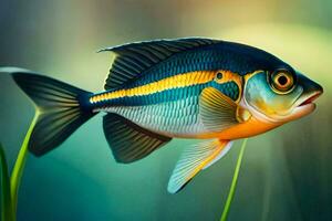 Fisch im das Wasser mit Gras und Pflanzen. KI-generiert foto