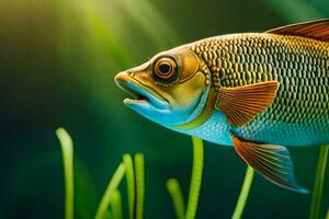 ein Fisch mit ein groß Mund ist im das Gras. KI-generiert foto