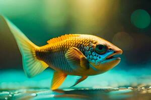 ein Fisch mit ein hell Gelb Körper und Blau Augen. KI-generiert foto