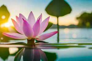 Lotus Blume im das Wasser beim Sonnenuntergang. KI-generiert foto