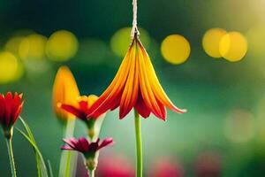 ein hängend Blume mit ein hell Grün Hintergrund. KI-generiert foto