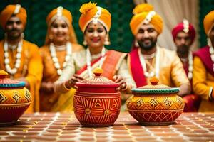 indisch Hochzeit Zeremonie mit traditionell indisch Hochzeit Zeremonie. KI-generiert foto