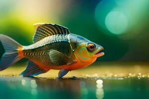 ein Fisch mit hell Farben auf das Wasser. KI-generiert foto