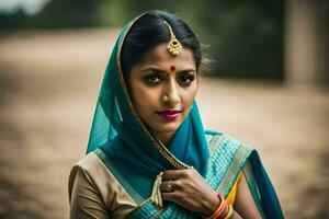 ein schön indisch Frau im traditionell Kleidung. KI-generiert foto