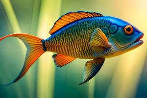 ein bunt Fisch mit ein lange Schwanz Schwimmen im das Wasser. KI-generiert foto