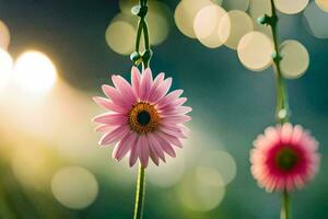Rosa Blumen im das Sonnenlicht mit Bokeh. KI-generiert foto