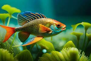 ein Fisch mit hell Farben Schwimmen im das Wasser. KI-generiert foto