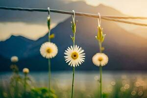 Foto Hintergrund das Himmel, Blumen, das Berge, das Sonne, Blumen, das Berge, Blumen. KI-generiert