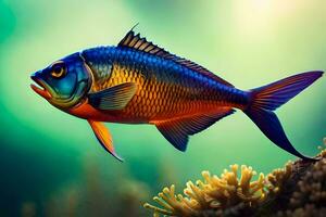 ein Fisch mit hell Blau und Orange Farben. KI-generiert foto