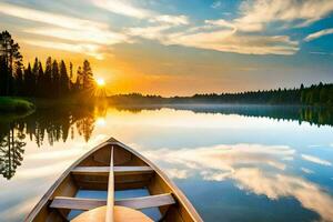 ein Kanu auf das See beim Sonnenuntergang. KI-generiert foto