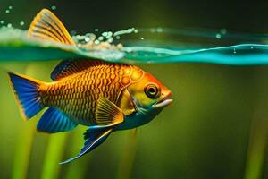 ein Fisch Schwimmen im das Wasser mit Gras. KI-generiert foto