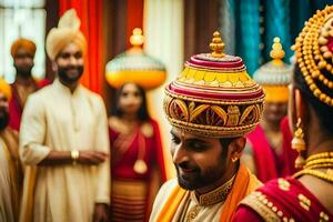 indisch Hochzeit Zeremonie im das Stadt. KI-generiert foto