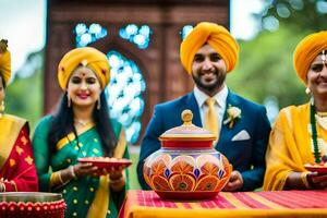 indisch Hochzeit Zeremonie beim das königlich Eiche Hotel. KI-generiert foto