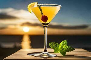 Cocktail mit ein Sonnenuntergang Sicht. KI-generiert foto
