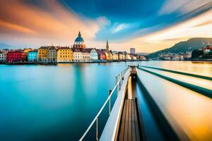 das Stadt von Ljubljana, Slowenien, beim Sonnenuntergang. KI-generiert foto