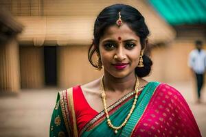 ein schön Frau im ein Sari. KI-generiert foto