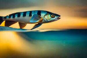 ein Fisch ist Schwimmen im das Ozean beim Sonnenuntergang. KI-generiert foto