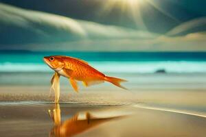 Goldfisch auf das Strand. KI-generiert foto