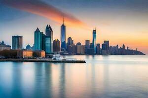 das Manhattan Horizont beim Sonnenuntergang. KI-generiert foto