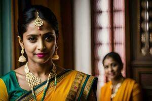 ein schön indisch Braut im ein Sari. KI-generiert foto