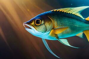 ein Fisch mit Gelb und Blau Flossen. KI-generiert foto
