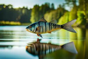 ein Fisch ist Springen aus von das Wasser. KI-generiert foto