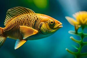 ein Fisch mit Gelb Blumen im das Wasser. KI-generiert foto