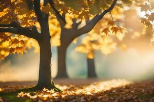 ein Baum ist Stehen im das Mitte von ein Herbst Wald. KI-generiert foto