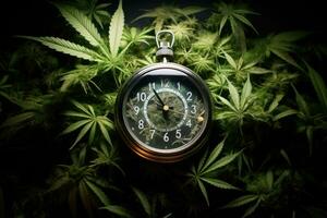 Marihuana Blätter mit ein Uhr. ai generiert foto